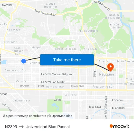 N2399 to Universidad Blas Pascal map