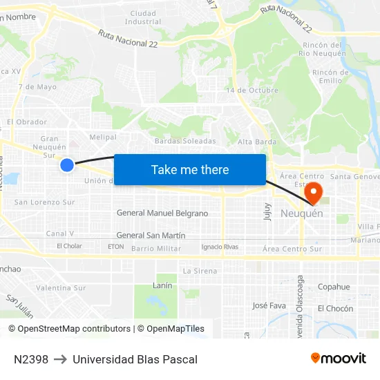 N2398 to Universidad Blas Pascal map