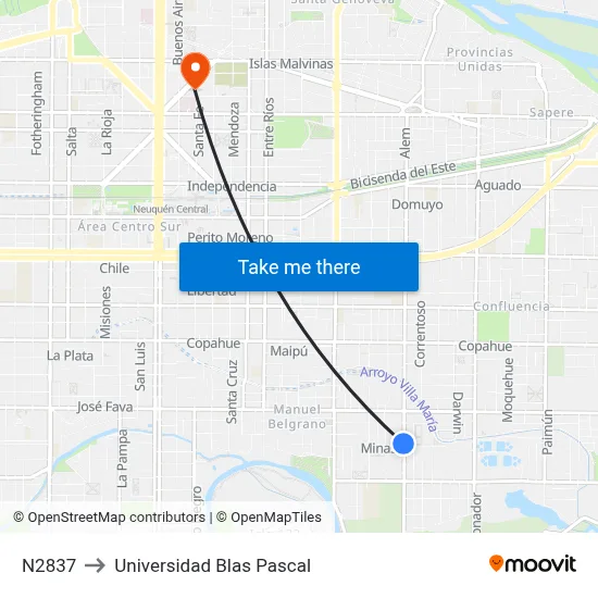 N2837 to Universidad Blas Pascal map