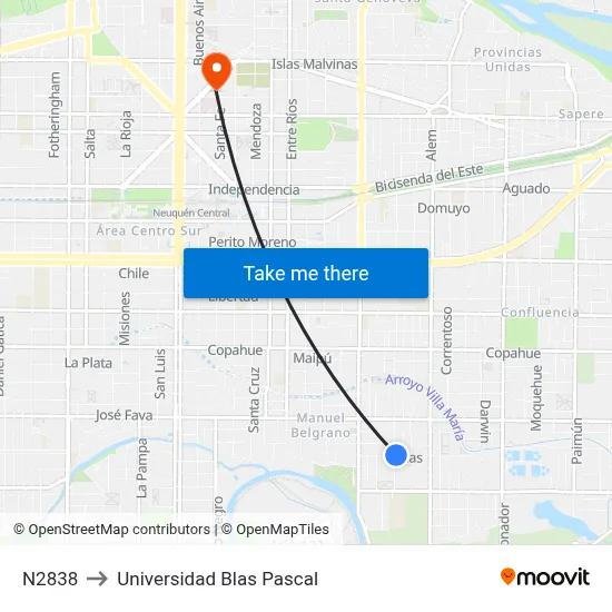 N2838 to Universidad Blas Pascal map