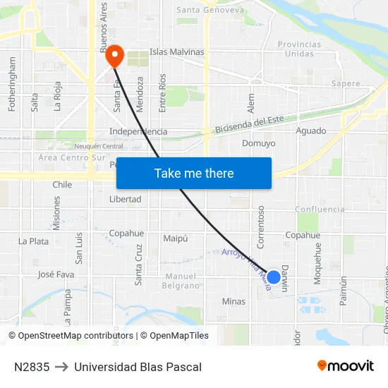 N2835 to Universidad Blas Pascal map
