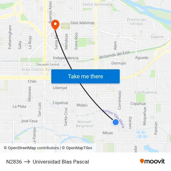 N2836 to Universidad Blas Pascal map