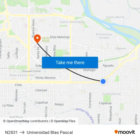 N2831 to Universidad Blas Pascal map