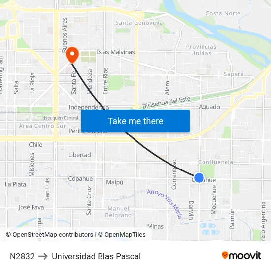 N2832 to Universidad Blas Pascal map