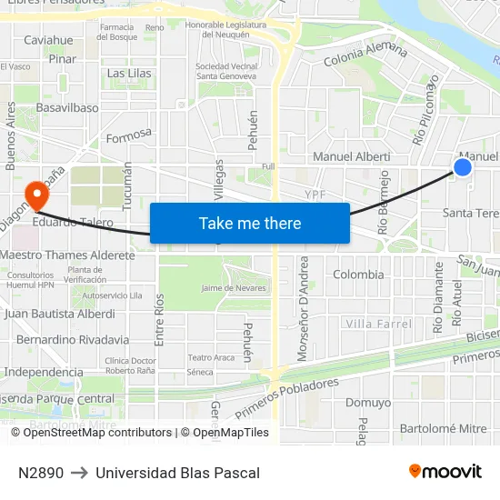 N2890 to Universidad Blas Pascal map