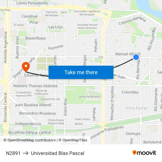 N2891 to Universidad Blas Pascal map