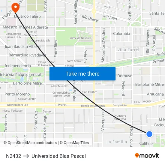 N2432 to Universidad Blas Pascal map