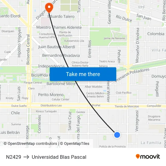 N2429 to Universidad Blas Pascal map