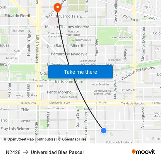 N2428 to Universidad Blas Pascal map