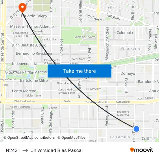 N2431 to Universidad Blas Pascal map
