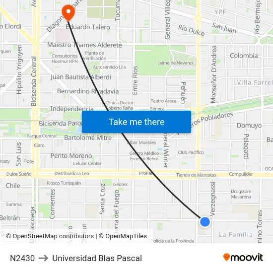 N2430 to Universidad Blas Pascal map