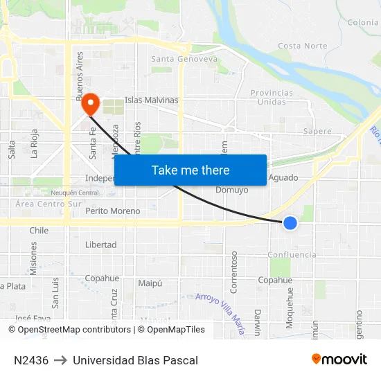 N2436 to Universidad Blas Pascal map