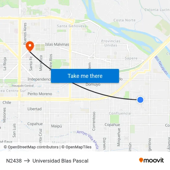 N2438 to Universidad Blas Pascal map