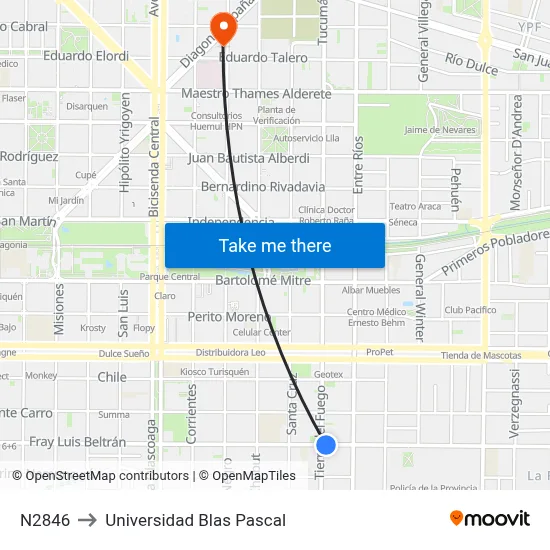 N2846 to Universidad Blas Pascal map
