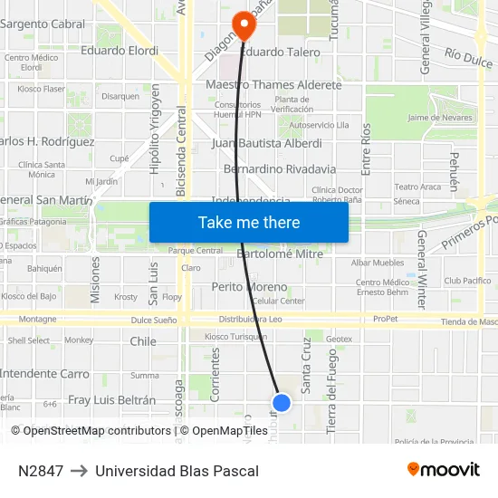 N2847 to Universidad Blas Pascal map