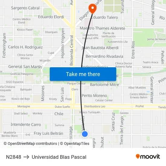 N2848 to Universidad Blas Pascal map