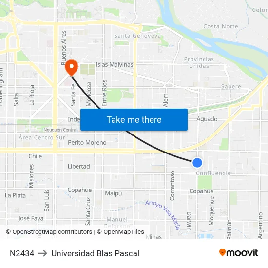 N2434 to Universidad Blas Pascal map