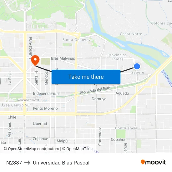 N2887 to Universidad Blas Pascal map