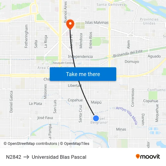 N2842 to Universidad Blas Pascal map