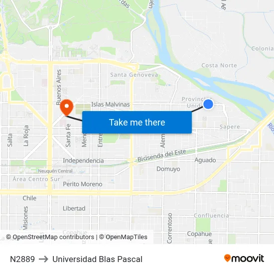 N2889 to Universidad Blas Pascal map