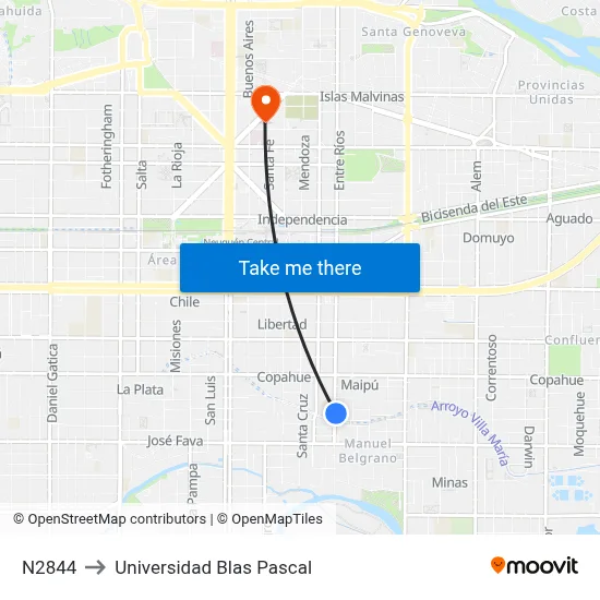 N2844 to Universidad Blas Pascal map