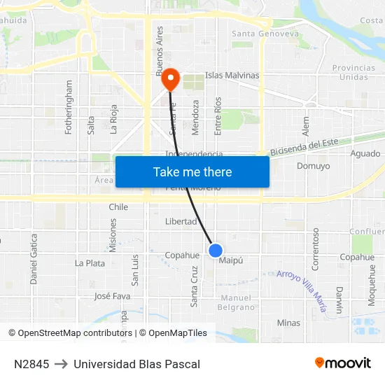 N2845 to Universidad Blas Pascal map