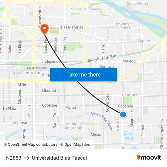 N2883 to Universidad Blas Pascal map