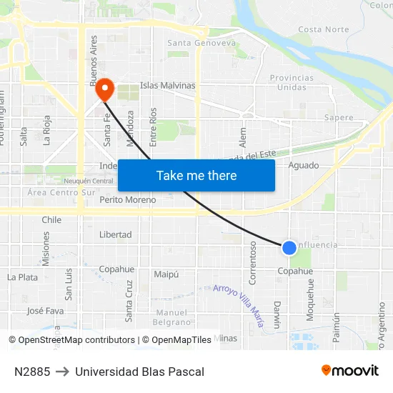 N2885 to Universidad Blas Pascal map