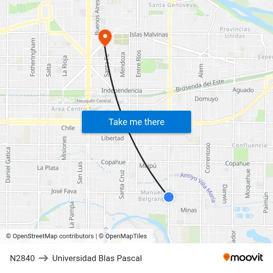 N2840 to Universidad Blas Pascal map