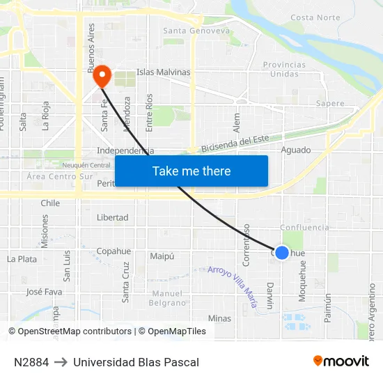 N2884 to Universidad Blas Pascal map