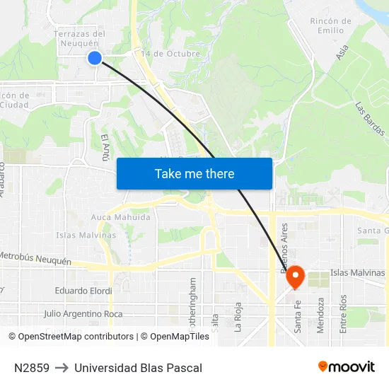 N2859 to Universidad Blas Pascal map