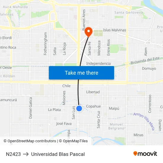 N2423 to Universidad Blas Pascal map