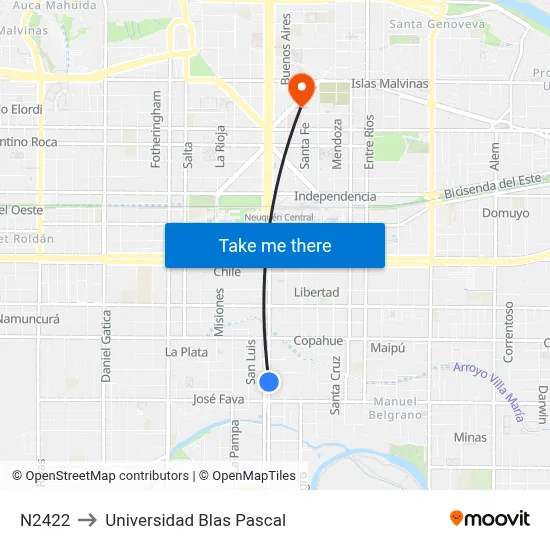 N2422 to Universidad Blas Pascal map