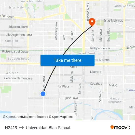 N2419 to Universidad Blas Pascal map