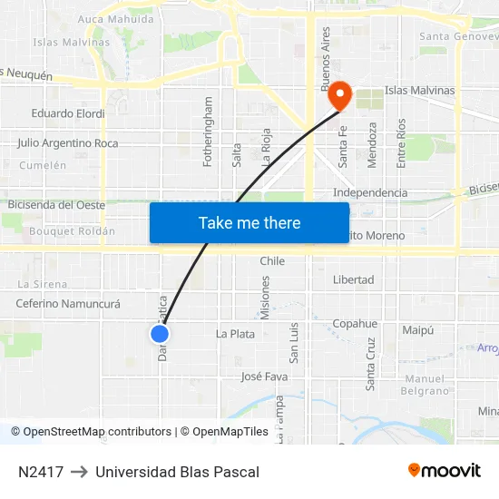N2417 to Universidad Blas Pascal map