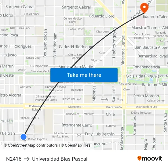 N2416 to Universidad Blas Pascal map