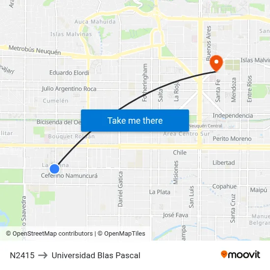 N2415 to Universidad Blas Pascal map