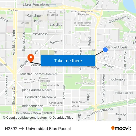 N2892 to Universidad Blas Pascal map