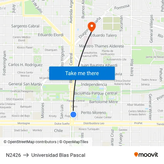 N2426 to Universidad Blas Pascal map