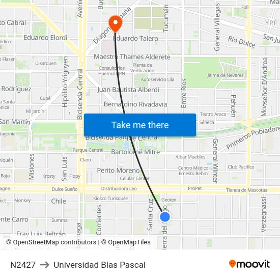 N2427 to Universidad Blas Pascal map