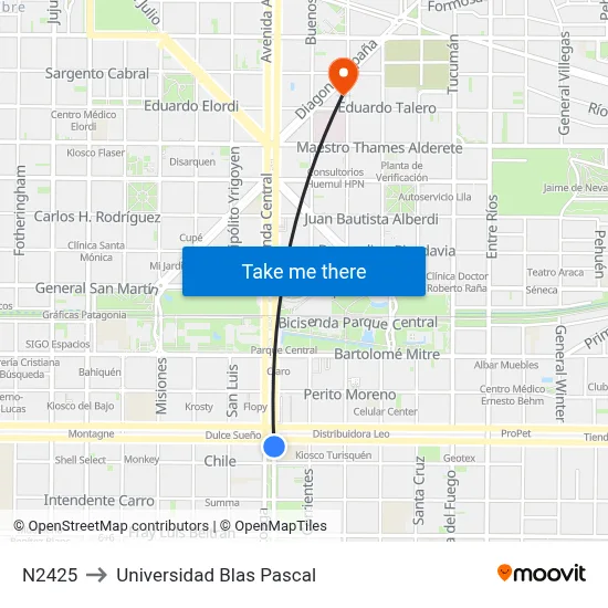 N2425 to Universidad Blas Pascal map