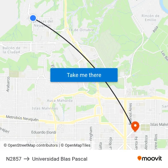 N2857 to Universidad Blas Pascal map