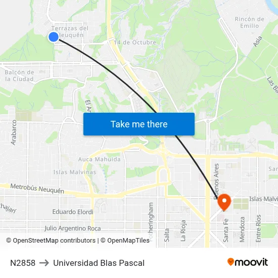 N2858 to Universidad Blas Pascal map