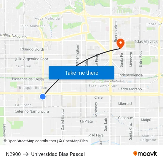 N2900 to Universidad Blas Pascal map