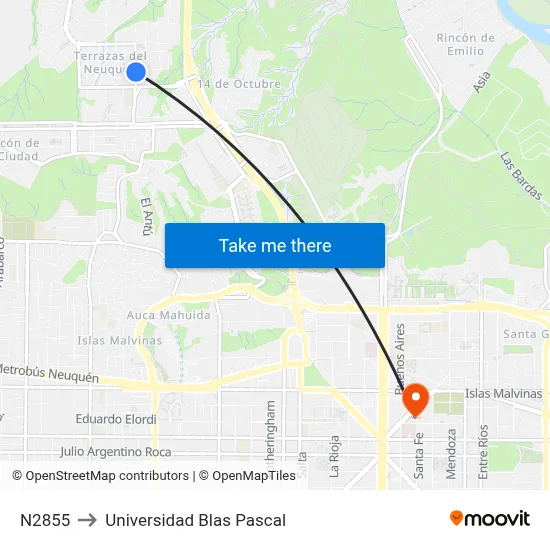 N2855 to Universidad Blas Pascal map