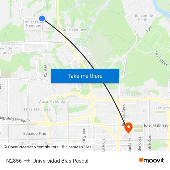 N2856 to Universidad Blas Pascal map
