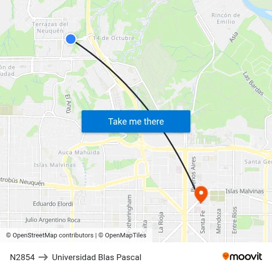 N2854 to Universidad Blas Pascal map