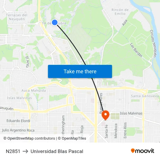 N2851 to Universidad Blas Pascal map