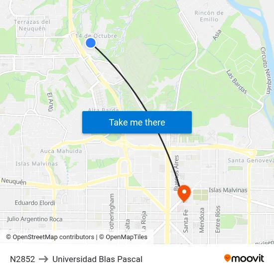 N2852 to Universidad Blas Pascal map