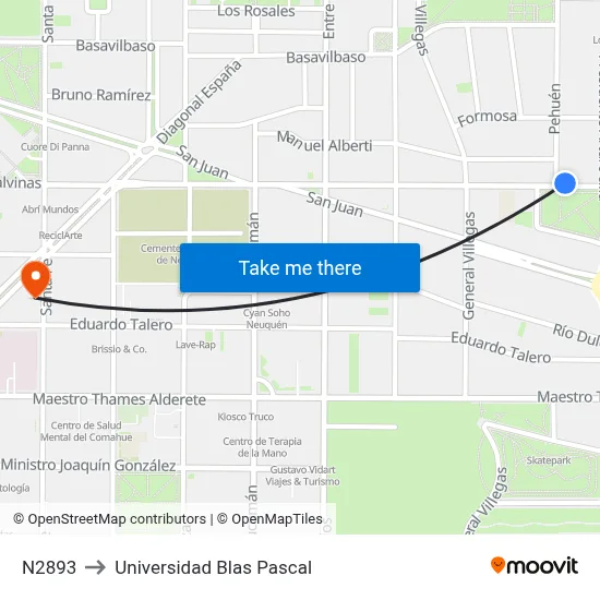 N2893 to Universidad Blas Pascal map